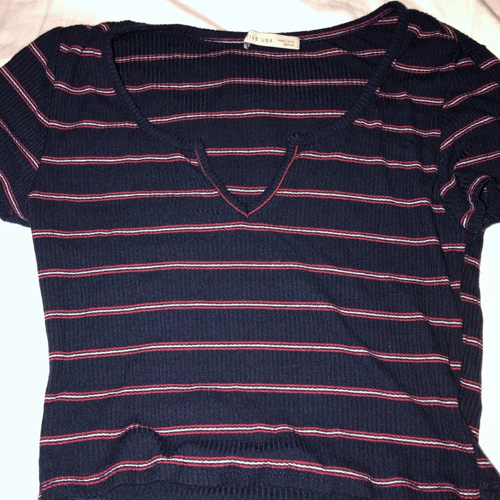 Navy blue with Red stripe top